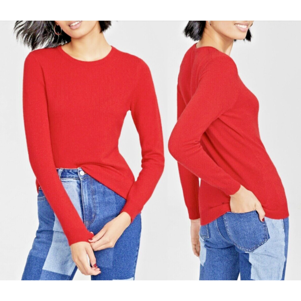 Charter Club Women's Cashmere Red Crewneck Pullover Sweater Size Medium